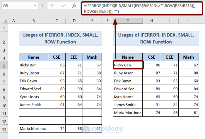 Remove Blank Rows in Excel Using IFERROR, INDEX, SMALL, IF, ROW, & ROWS Functions