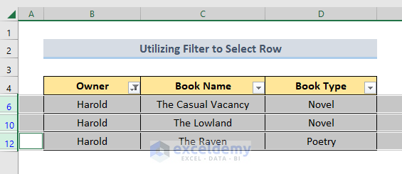 result of excel selected row if cell contains specific data