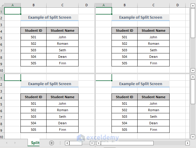 Excel View Split Function How to Split Screen in Excel (3 Ways) - ExcelDemy