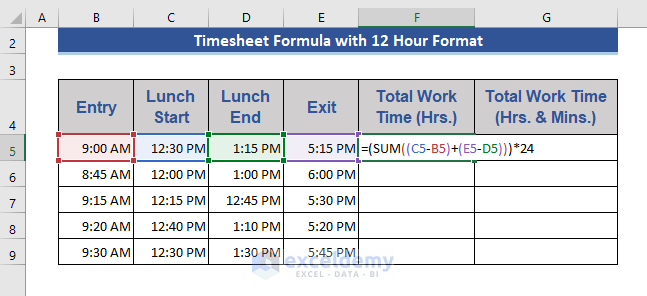 Different Time Format with Excel Timesheet Formula