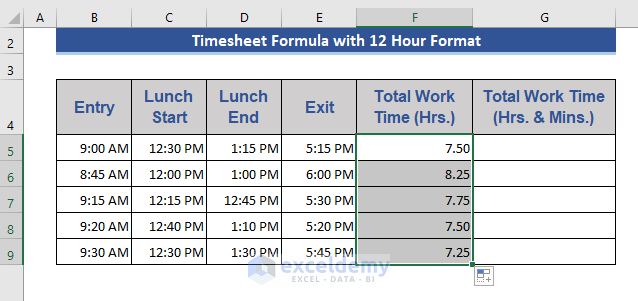 Different Time Format with Excel Timesheet Formula