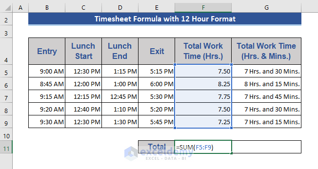 Get Total Work Timesheet of a Week