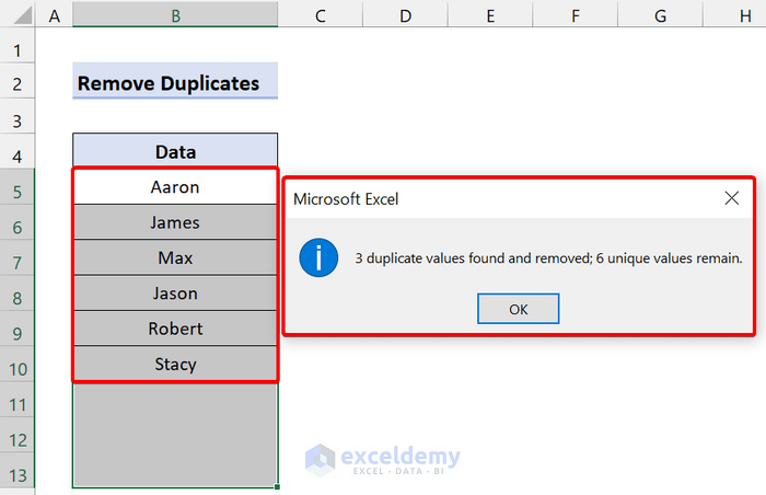 Remove Duplicates from a Column in Excel