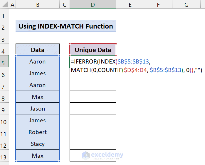 Formulas to Find Unique Values from a Column