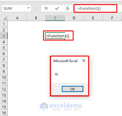 Inserting Function to Call a Sub in VBA in Excel
