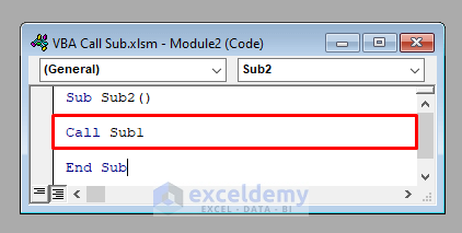 Call a Sub from Another Sub in VBA in Excel