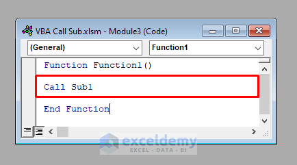 VBA Code to Call a Sub from A Function in Excel