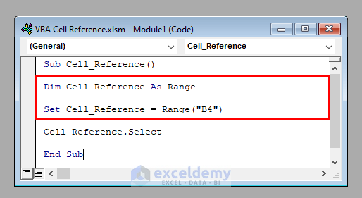 VBA Code to Refer to Cell Reference in Excel VBA