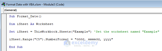 VBA to Format Date in a Specific Worksheet in Excel
