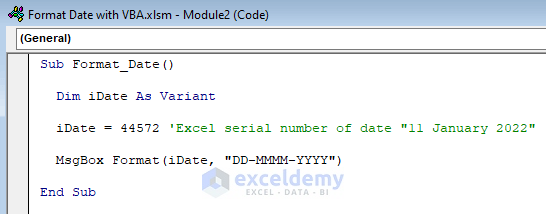 VBA to Format Date with FORMAT Function in Excel