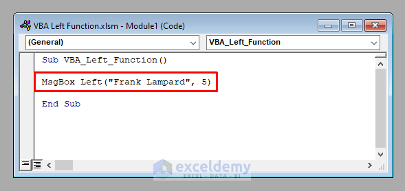 Left Function of VBA in Excel