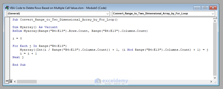 VBA Code to Convert Turing Range to Array in Excel VBA