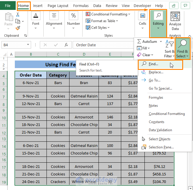Find feature-Delete Unused Rows in Excel