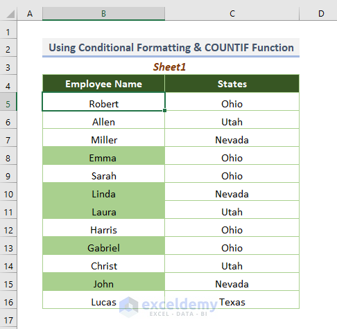 formula output of conditional formatting and countif