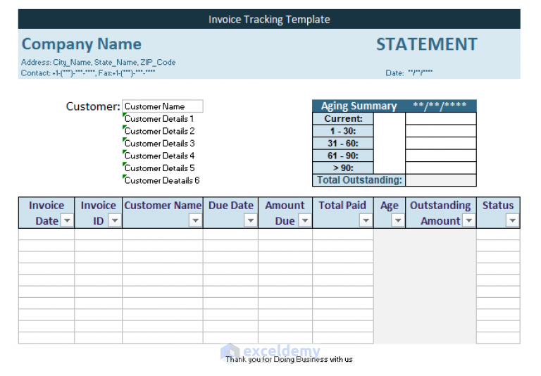 Excel Invoice Tracker (Format and Usage) ExcelDemy