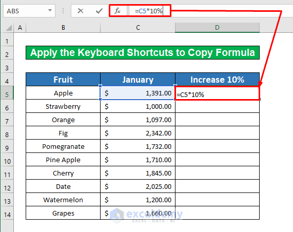 Using the Keyboard Shortcuts to Copy Formula To Entire Column