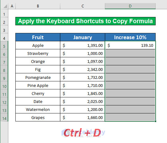Using the Keyboard Shortcuts to Copy Formula To Entire Column