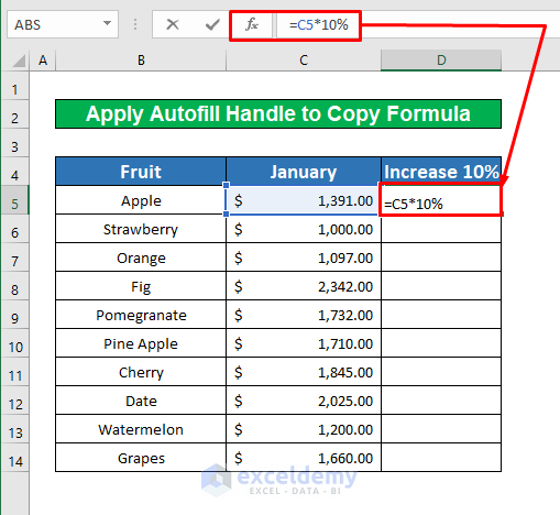 Apply the Autofill Handle to Copy Formula in Excel