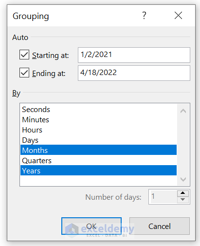 Group Dates by Months and Years Together