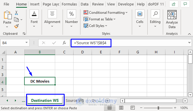 Formula from Paste Link Option to Link Two Excel Sheets