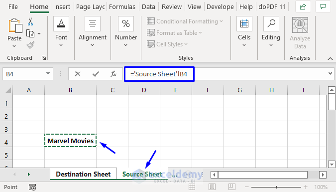 Formula to Link Two Work sheets in Excel