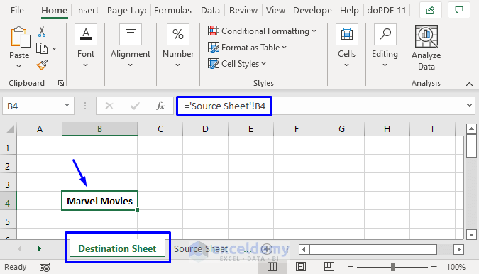 Formula to Link Two Worksheets in Excel