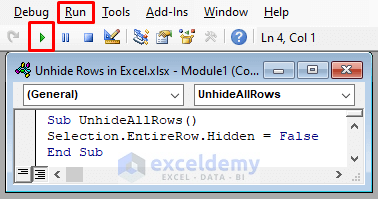 Unhide Rows Using VBA Code in Excel