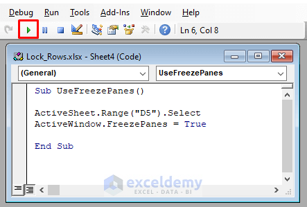 Use VBA Code to Freeze Rows 