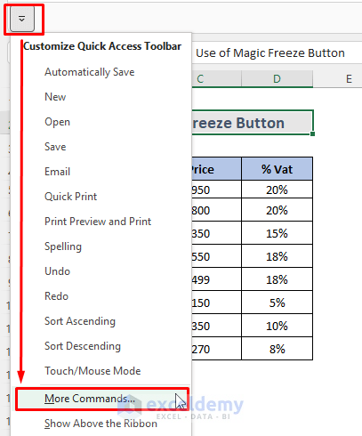 Excel Magic Freeze Button to Freeze Rows