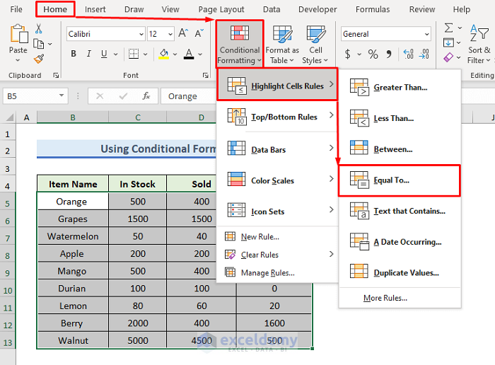 Selecting Conditional Formatting