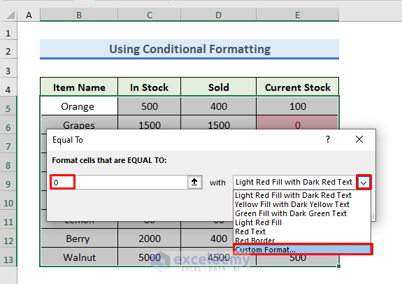 Defining Condition For Conditional Formatting