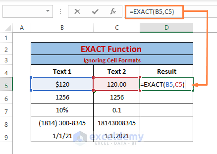 ignoring cell format-Excel EXACT function