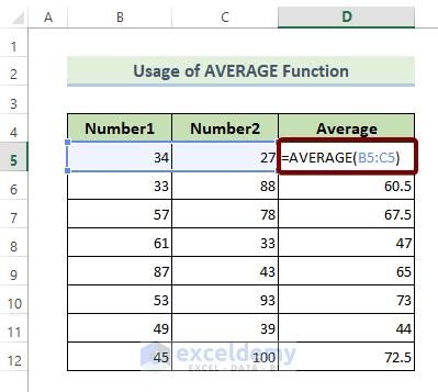 Mathematical Functions in Excel pdf: AVERAGE function