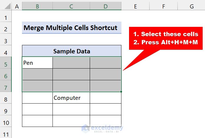 Excel Shortcut to Merge Cells into One Cell