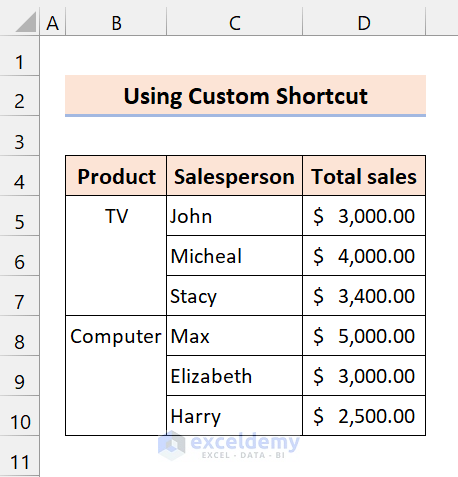 Create Custom Shortcut to Merge and Center Cells