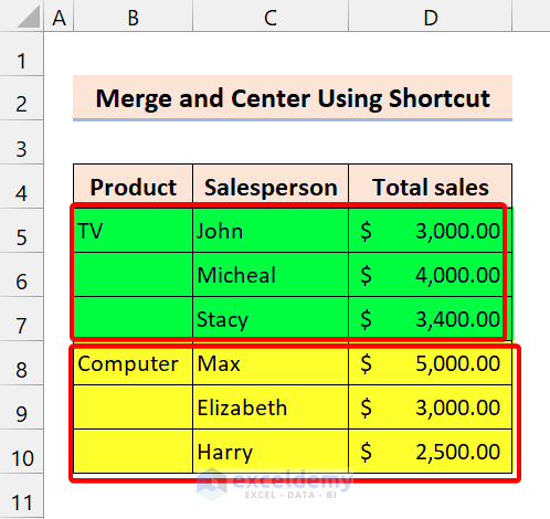 Merge Cells Using Excel Shortcut