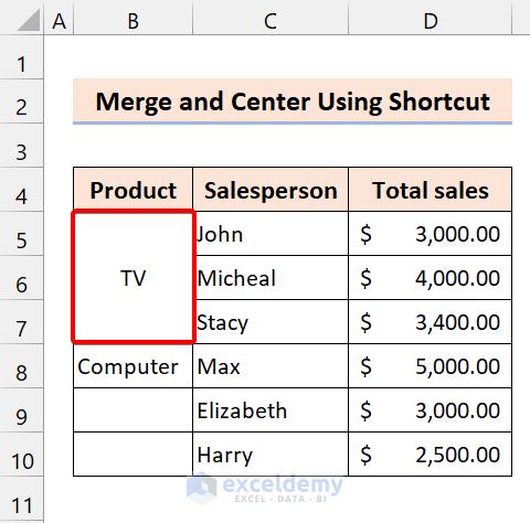 Merge Cells Using Excel Shortcut