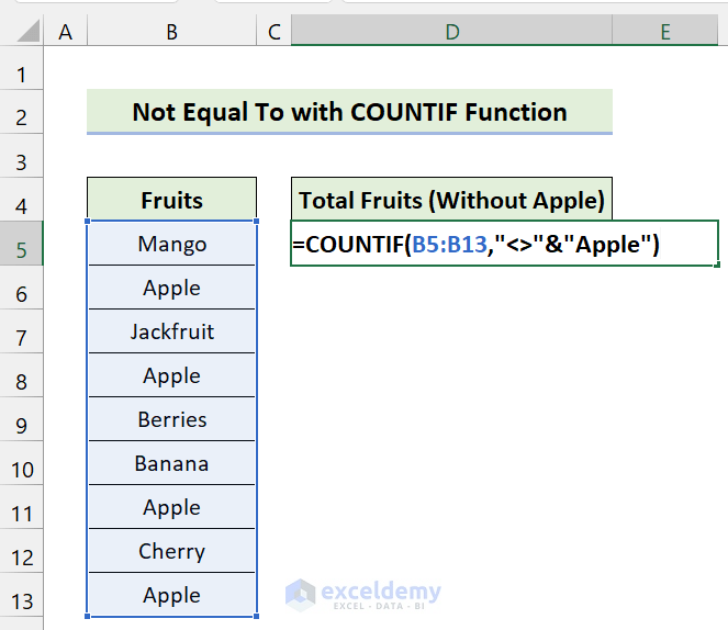 Excel COUNTIF Function with ‘Not Equal To’ Operator