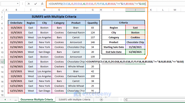 occurrence multiple criteria-COUNTIFS Date Range