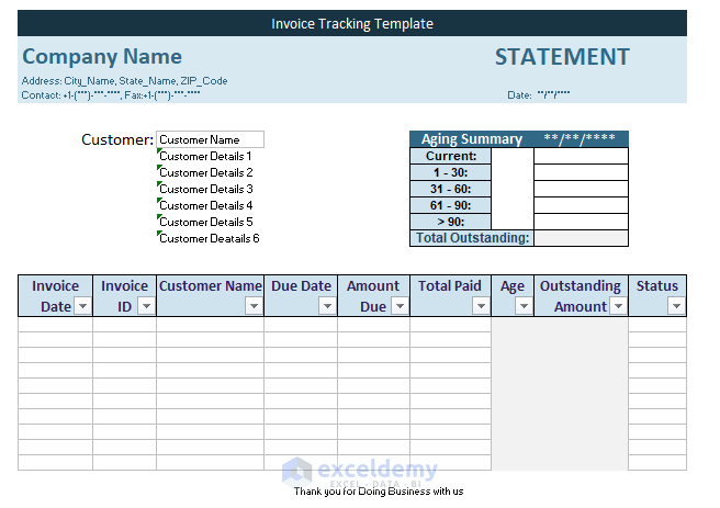 overview of Excel Invoice Tracker