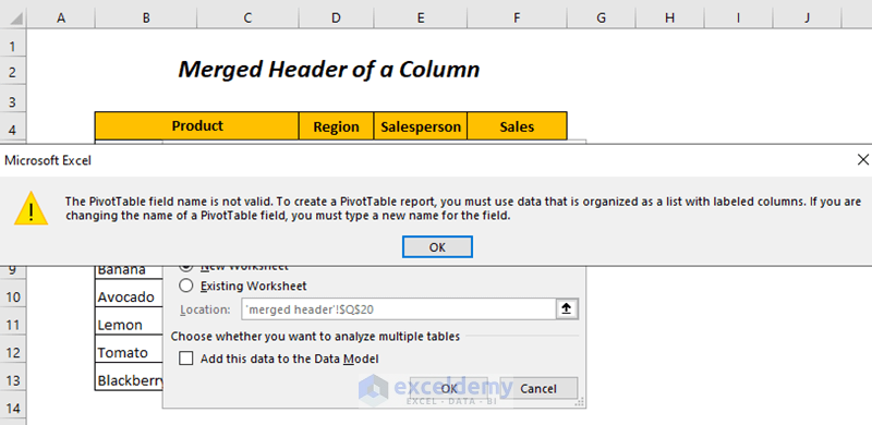 merged header of a column