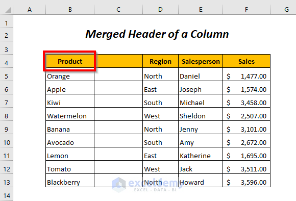 merged header of a column