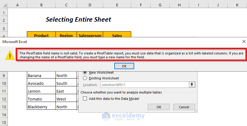 selecting entire sheet