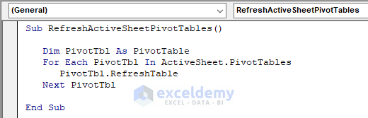 VBA to Refresh All Pivot Tables in the Active Worksheet in Excel