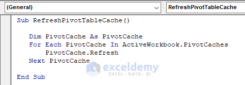 VBA to Refresh the Pivot Table Cache in Excel