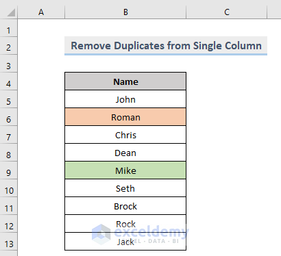 Result of VBA to Remove Duplicates from a Single Column in Excel