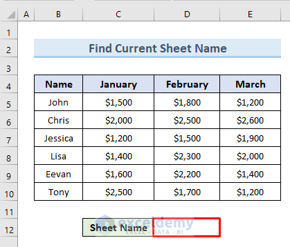 Excel Function to Insert Current Sheet Name Code