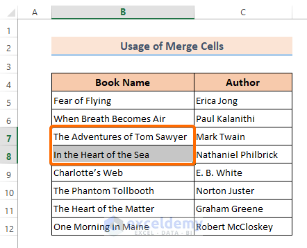 Shortcut for Merge Cells in Excel: Cell Selection