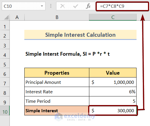 Simple Interest Formula in Excel: First Example
