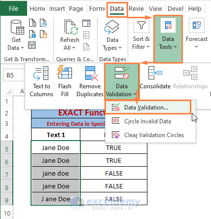 specific format-Excel EXACT function
